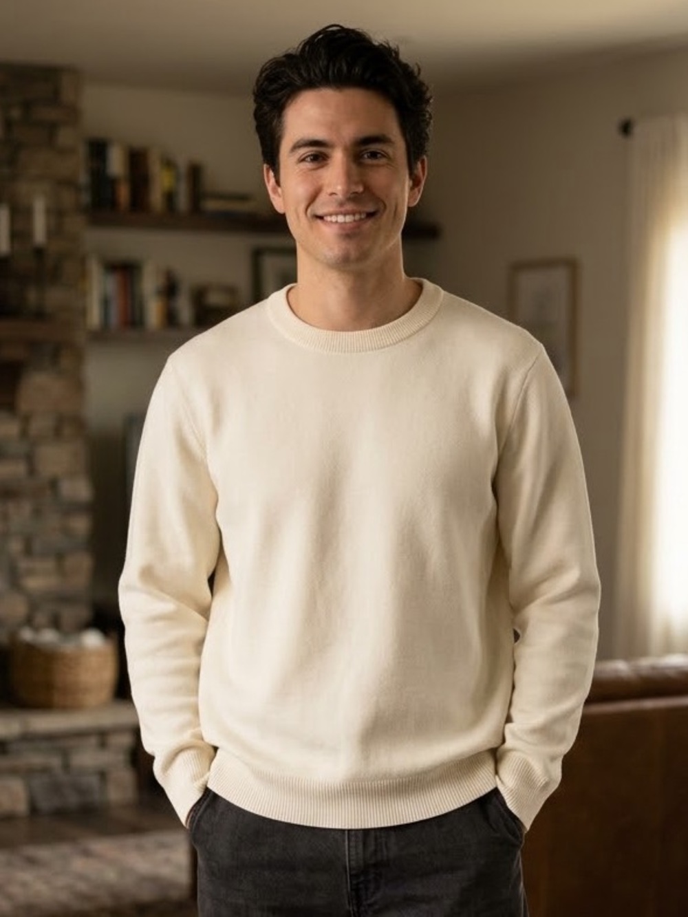 UNIQLO Mens Crew Neck Knit Pullover Sweater Long Sleeve White Size L